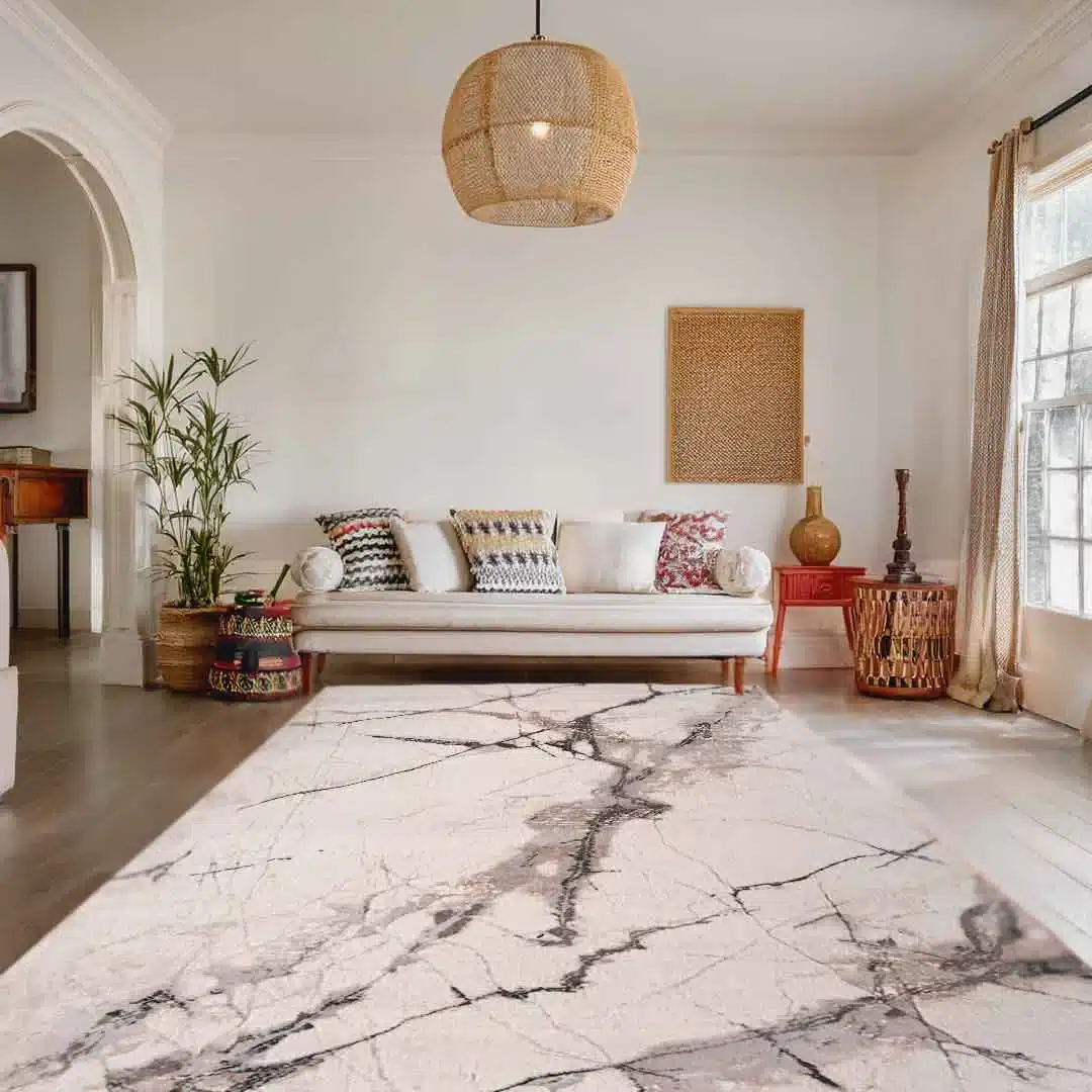 Lorenz Porcelain Marble Effect White Rug - Image 2